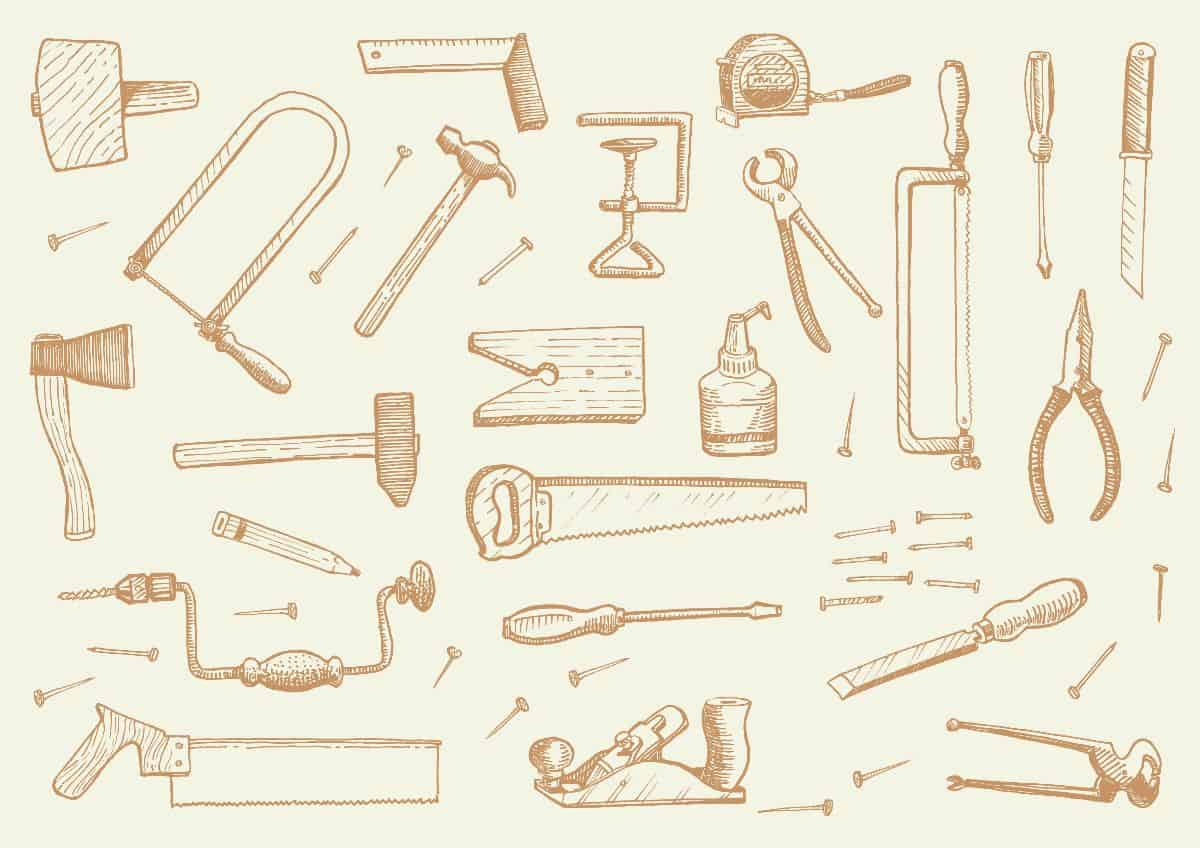 An illustration of a load of woodworking tools
