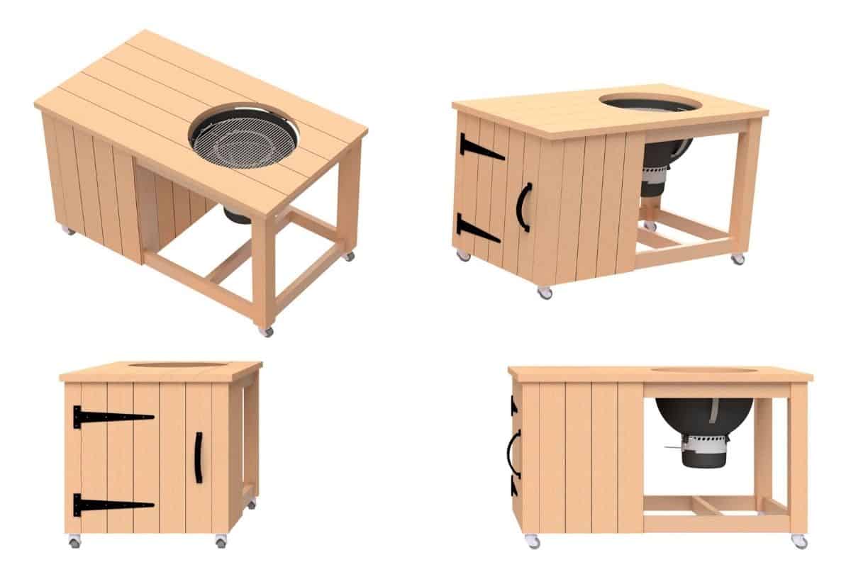 Multiple 3D views of the grill cart