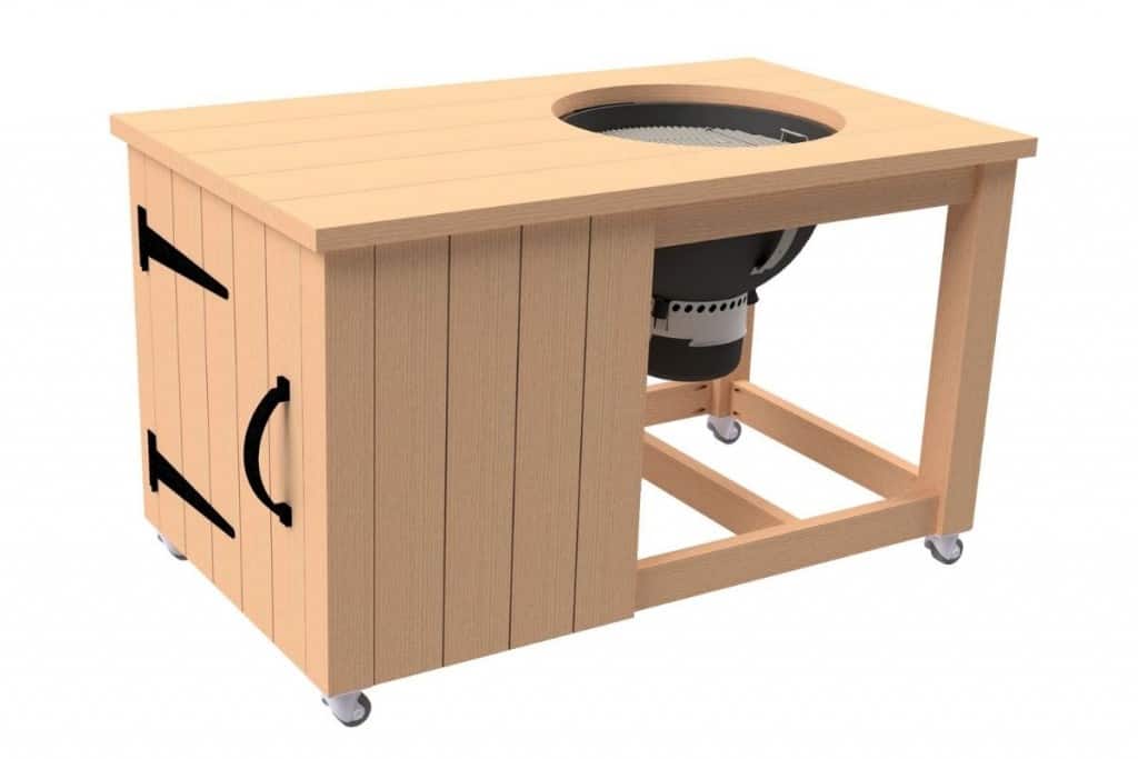 3D view of grill cart with grill and casters fitted