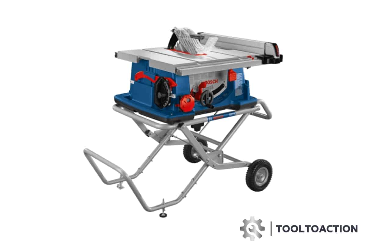 An image of the Bosch 4100-10 10 Inch Jobsite Table Saw and the tooltoaction logo