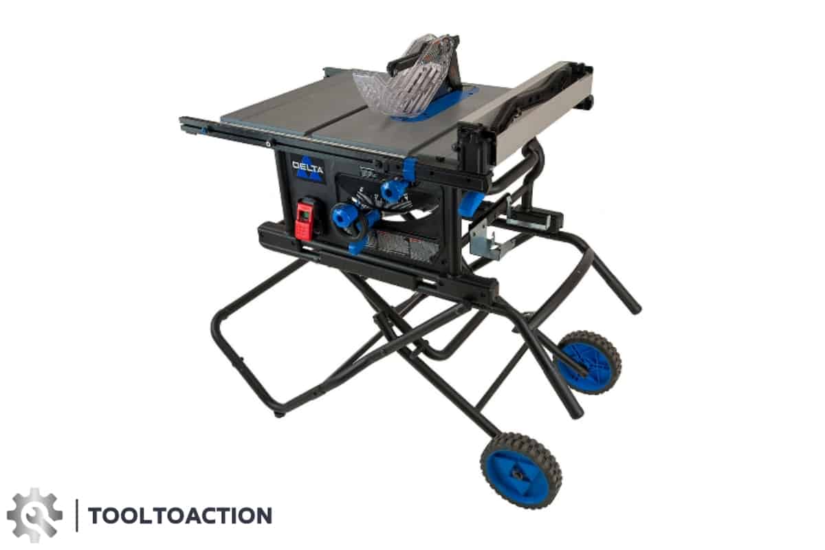 An image of the Delta 36-6023 10 inch table saw and the tooltoaction logo