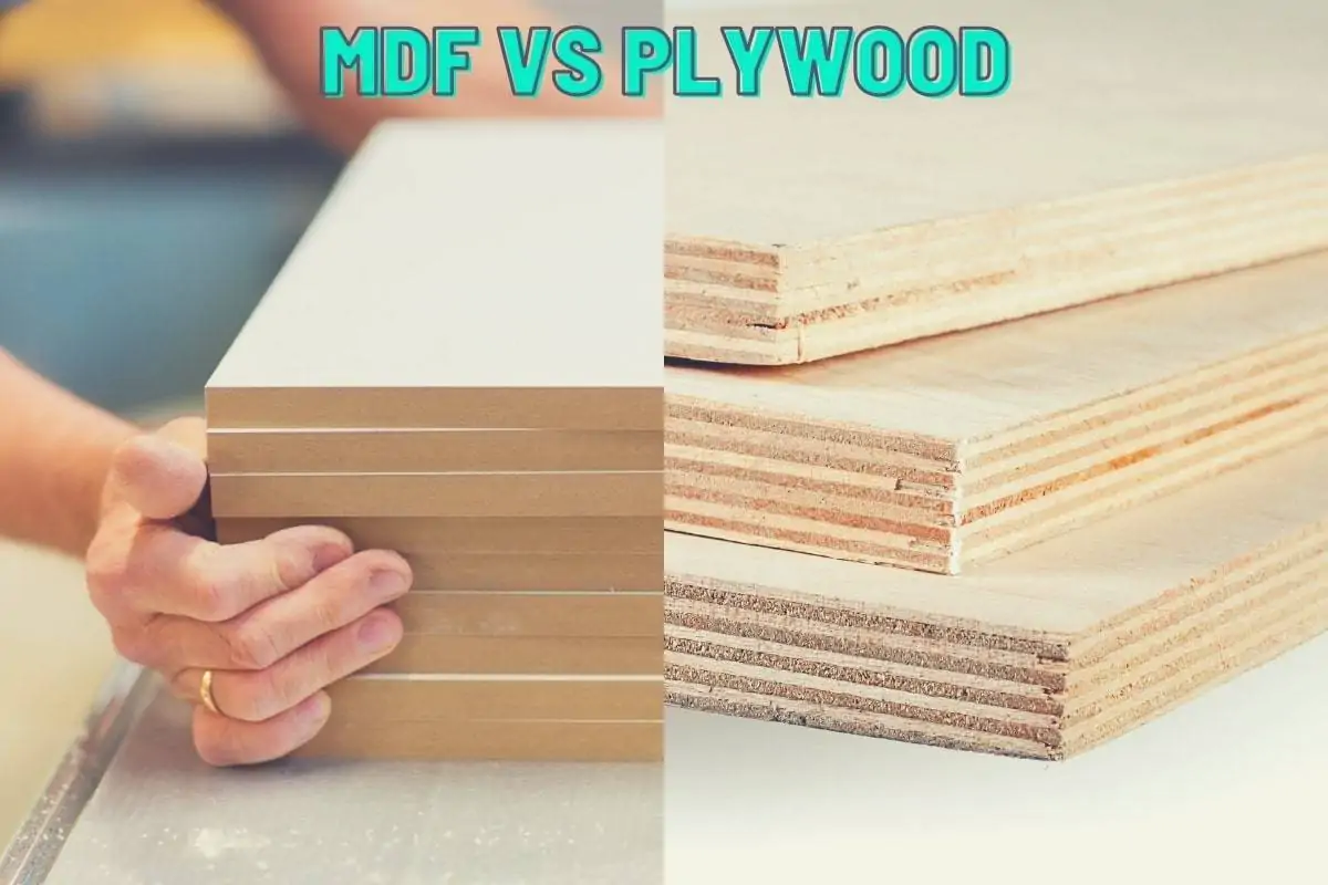 MDF vs Plywood - A split image showing a stack of MDF on the left and a stack of plywood on the right