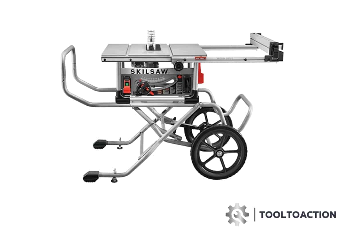 An image of the Skilsaw SPT99-11 10" Heavy Duty Worm Drive Table Saw and the tooltoaction logo